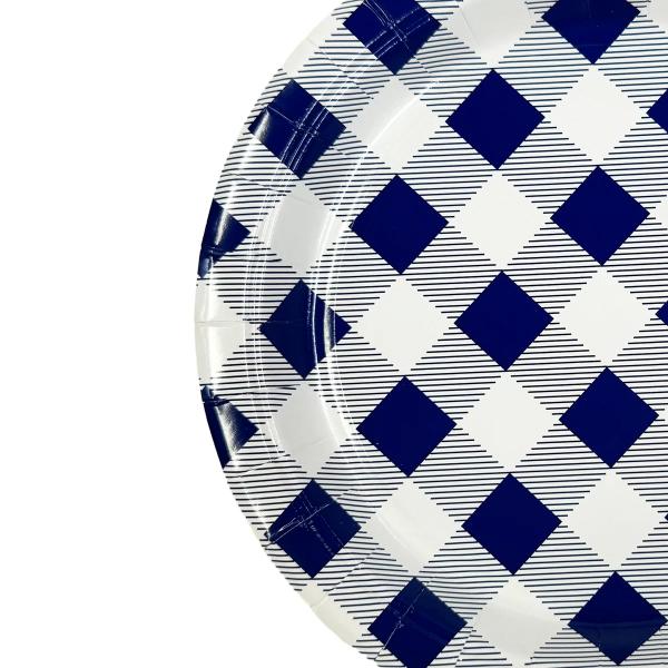 20 Pack Blue Gingham Paper Plate - 17cm - Image 4