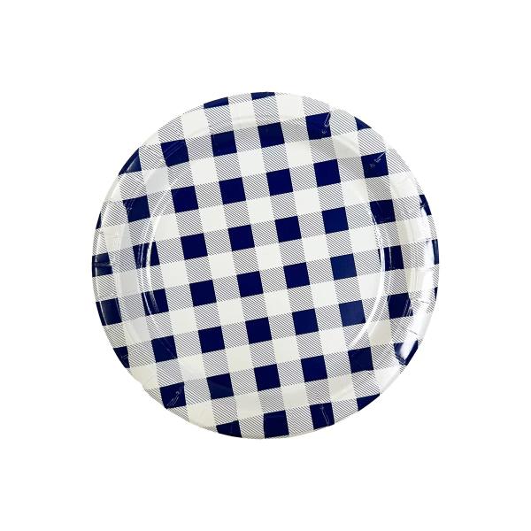 20 Pack Blue Gingham Paper Plate - 22cm