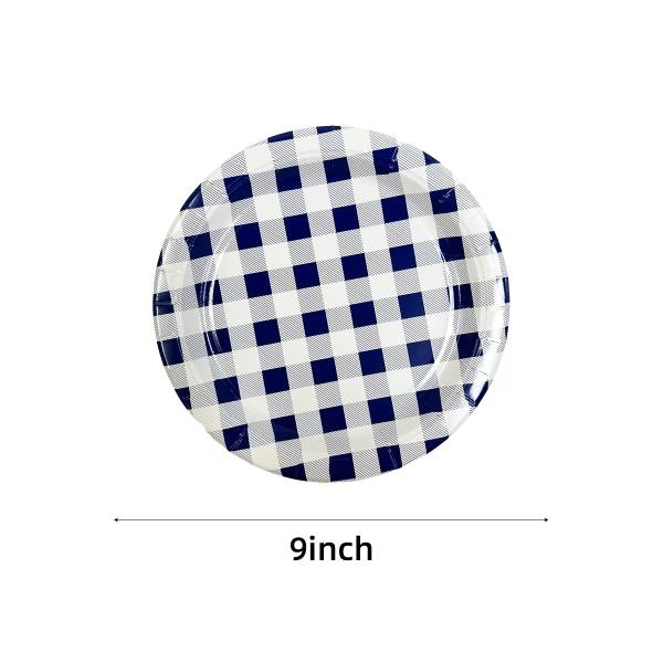 20 Pack Blue Gingham Paper Plate - 22cm - Image 2