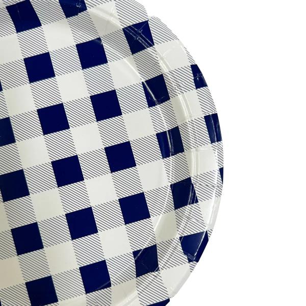 20 Pack Blue Gingham Paper Plate - 22cm - Image 4