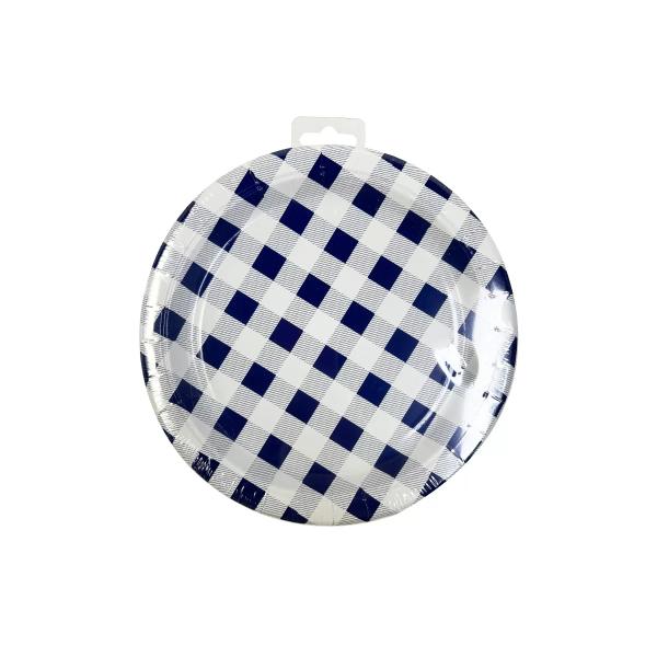 20 Pack Blue Gingham Paper Plate - 22cm - Image 5