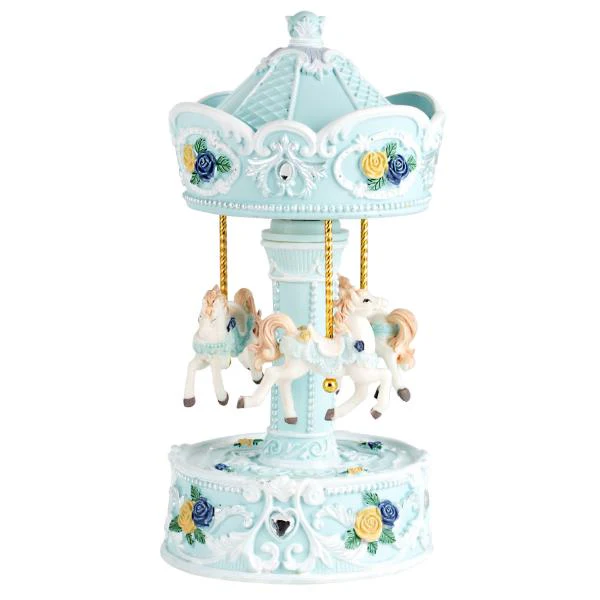 Blue Spinning Horse Carousel With Music - 19cm