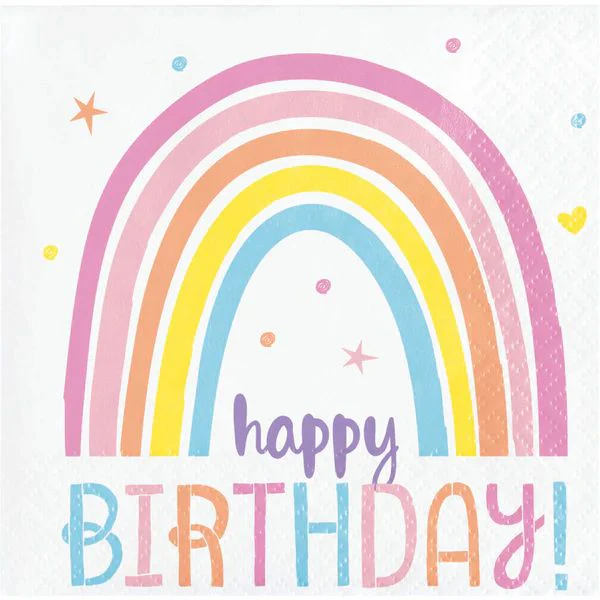 16 Pack Happy Rainbow Beverage Napkin