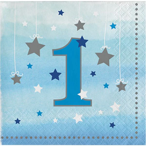 16 Pack One Little Star Birthday Boy Beverage Napkins