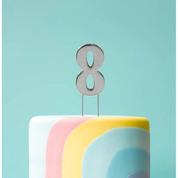Silver Bold Number 8 Cake Topper