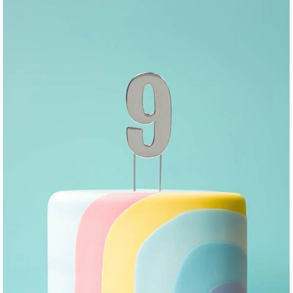 Silver Number 9 Bold Cake Topper