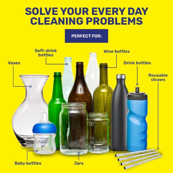 4 Pack Xtra Kleen Metal Straw Bottle & Straw Brush Set - Image 4