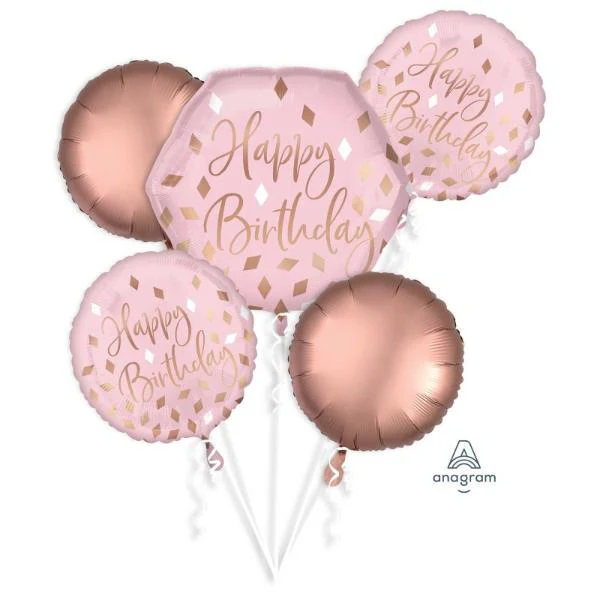 5 Pack Blush Happy Birthday Foil Balloon Bouquet