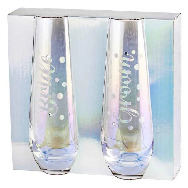 2 Pack Bride & Groom Stemless Glass Set - 280ml - Image 2