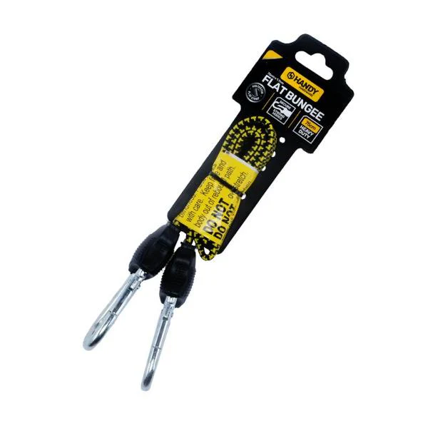 Yellow Heavy Duty Flat Bungee Cord With Carabiner - 75cm x 1.7cm x 0.4cm - Image 3