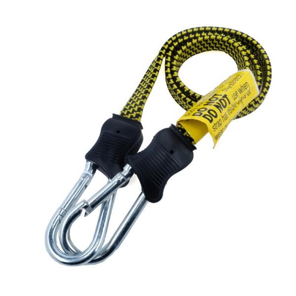 Yellow Heavy Duty Flat Bungee Cord With Carabiner - 75cm x 1.7cm x 0.4cm - Image 4