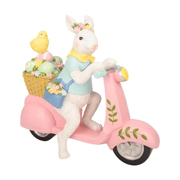 BUNNY ON VESPA W/EGGS POLYRESIN 48X18.5X43CM