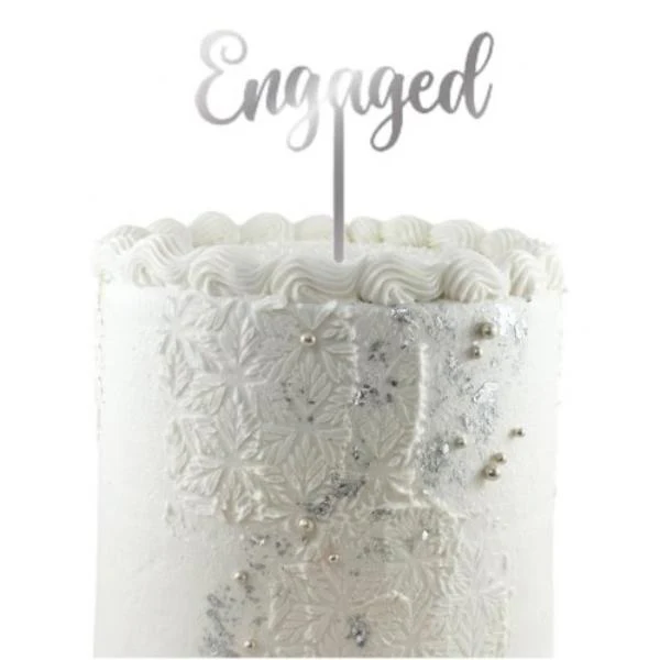 Silver Acrylic Engaged Cake Topper - 0.2cm