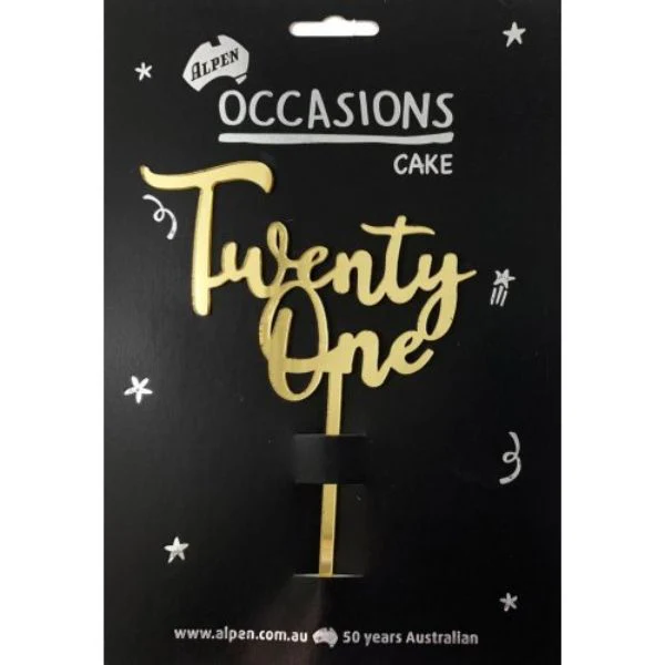 Twenty One Acrylic Gold Cake Topper - 2mm - Image 2