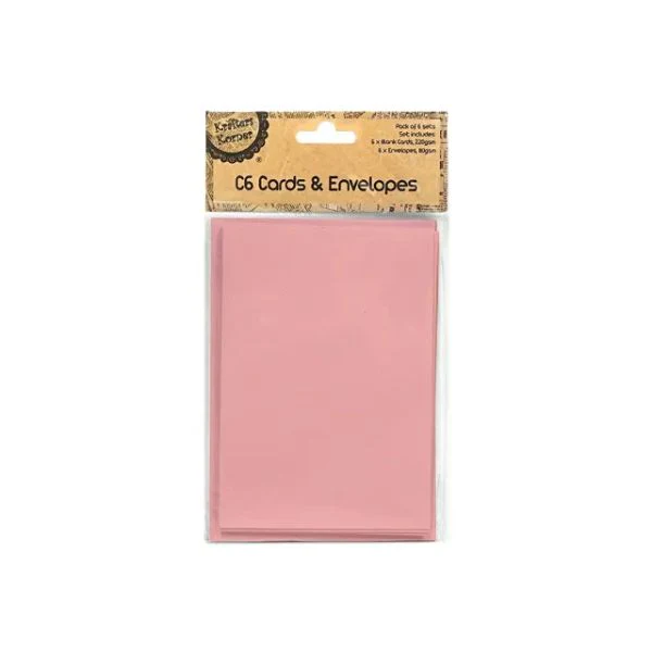 6 Pack Blush Pink Cards & Envelopes - 16.3cm - Image 2