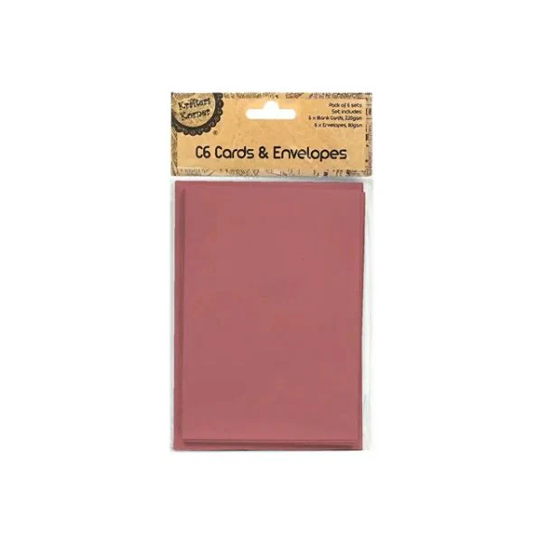 6 Pack Burgundy Cards & Envelopes - 16.3cm