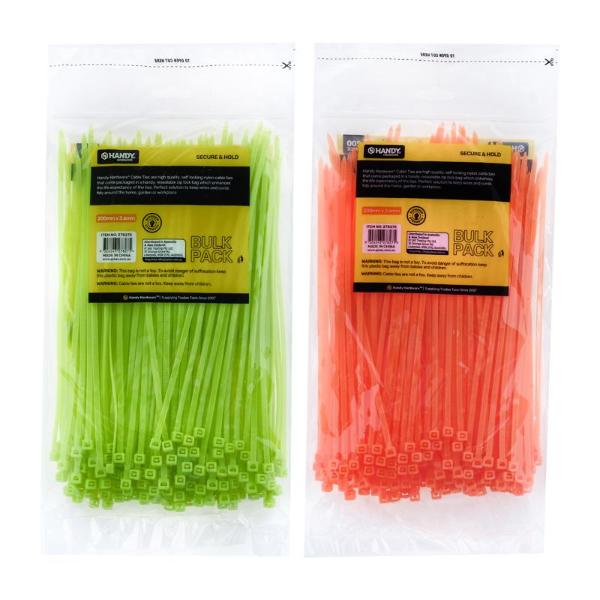 200 Pack Assorted Fluro Bulk Cable Ties - 20cm x 0.36cm - Image 3