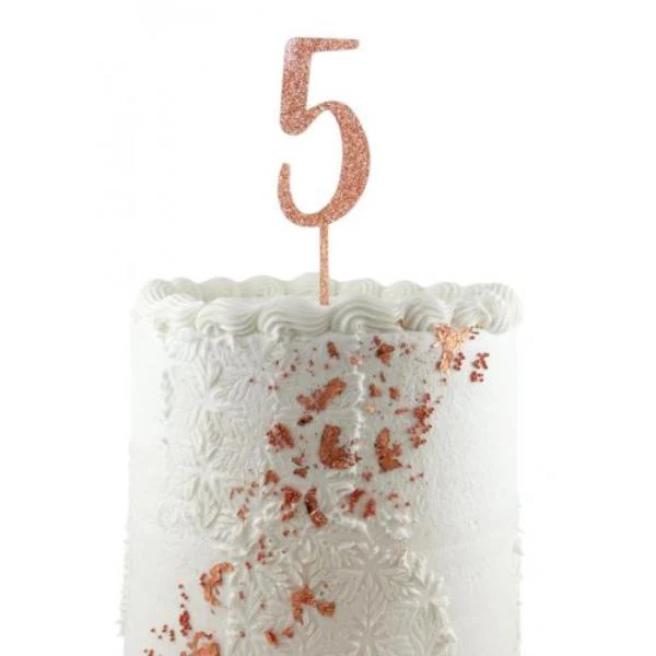 Acrylic Rose Gold Glitter 5 Cake Topper - 0.25cm