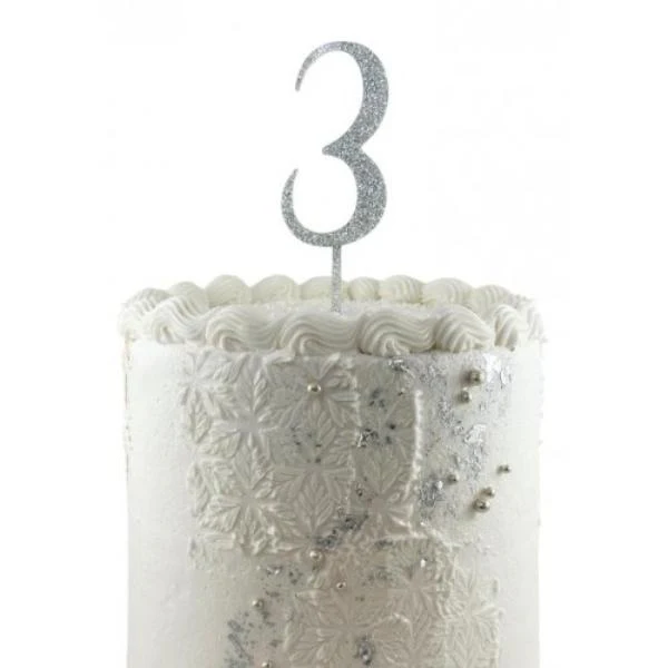 Acrylic Silver Glitter 3 Cake Topper - 0.25cm