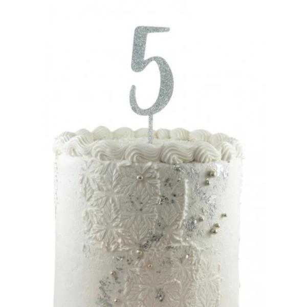 Acrylic Silver Glitter 5 Cake Topper - 0.25cm