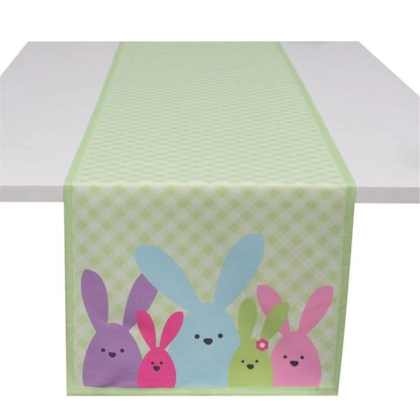 Canvas Printed Easter Cute Bunny & Gingham Table Runner - 33cm x 180cm