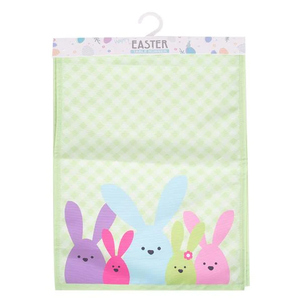 Canvas Printed Easter Cute Bunny & Gingham Table Runner - 33cm x 180cm - Image 2