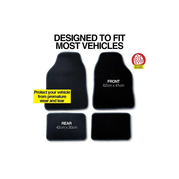4 Pack Black Checkered Anti Slip Car Floor Mat - Image 3