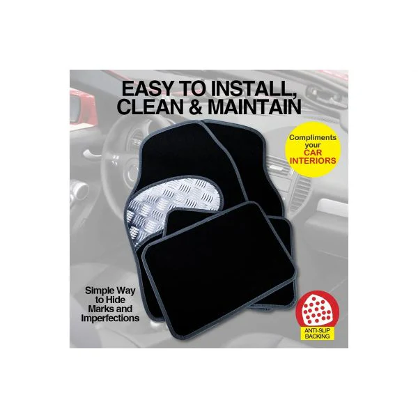 4 Pack Black Checkered Anti Slip Car Floor Mat - Image 4