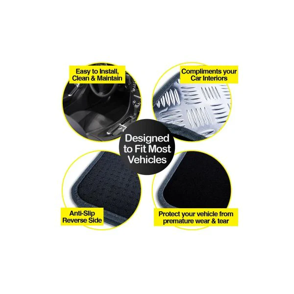 4 Pack Black Checkered Anti Slip Car Floor Mat - Image 5
