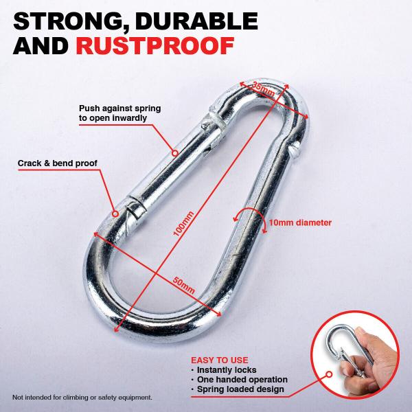 4 Pack Multipurpose Heavy Duty Carabiner Hook Clip - 10cm - Image 2