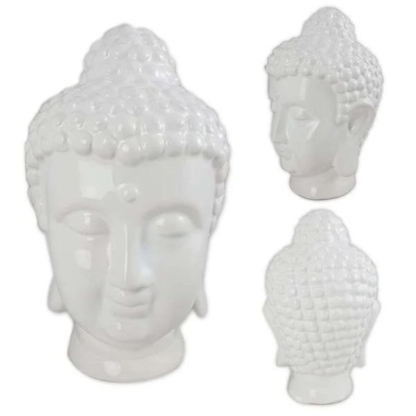 White Ceramic Buddha Head - 13.5cm x 12.5cm x 20.5cm
