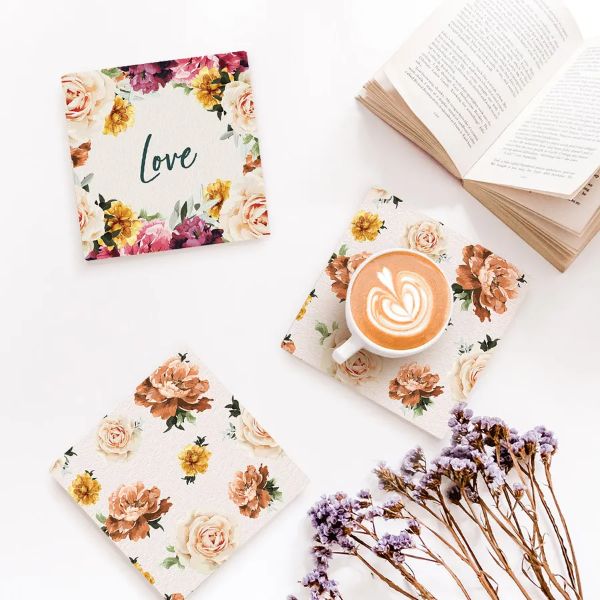 4 Pack Rose Ceramic Coaster Gift Box - 10cm x 10cm - Image 2