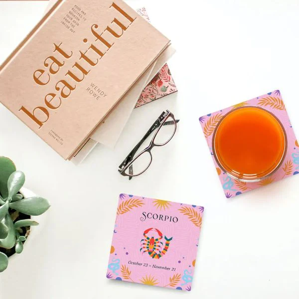 4 Pack Ceramic Zodiac Scorpio Coaster Gift Box - Image 2