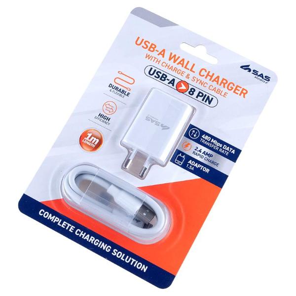 USB-A 8 Pin Wall Charger - 100cm - Image 3