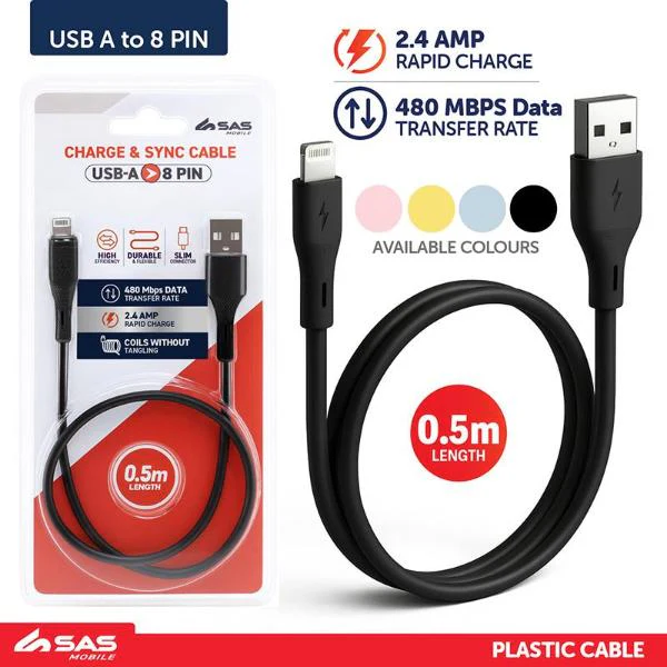 Charge & Sync Universal Usb A To 8 Pin Lightening Short Cable - 50cm