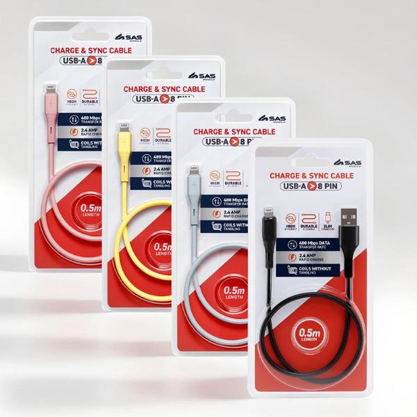 Charge & Sync Universal Usb A To 8 Pin Lightening Short Cable - 50cm - Image 3