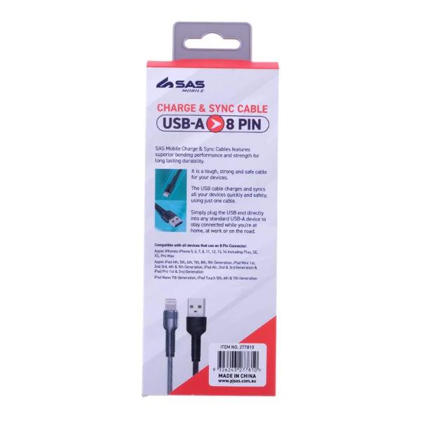 Assorted Charge & Sync USB A To 8 Pin Polyester Cable - 200cm - Image 3