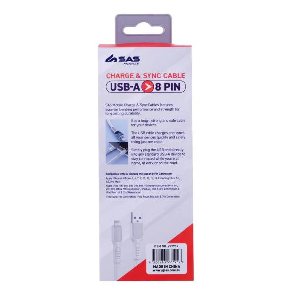White Charge & Sync USB A To 8 Pin PVC Cable - 100cm - Image 3
