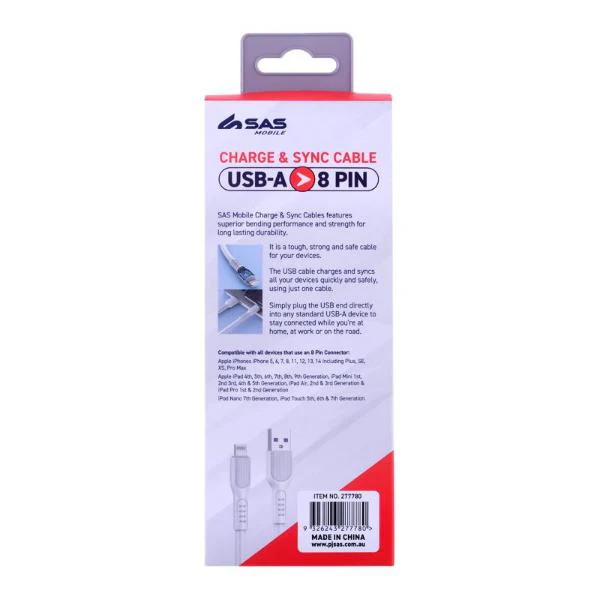 White Charge & Sync USB A To 8 Pin PVC Cable - 200cm - Image 3