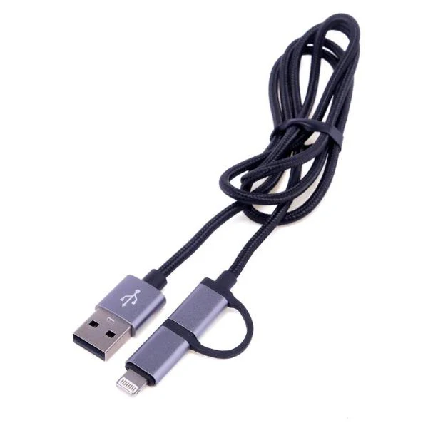 Grey Charge & Sync USB A To USB C & 8 Pin Polyester Cable - 100cm - Image 2