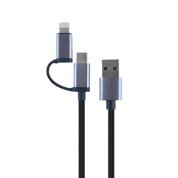 Grey Charge & Sync USB A To USB C & 8 Pin Polyester Cable - 100cm - Image 4