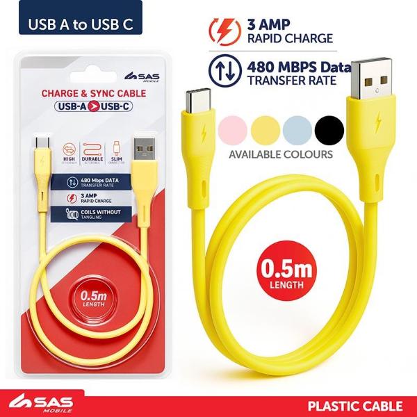 Charge & Sync Usb A To Usb C Short Cable - 50cm