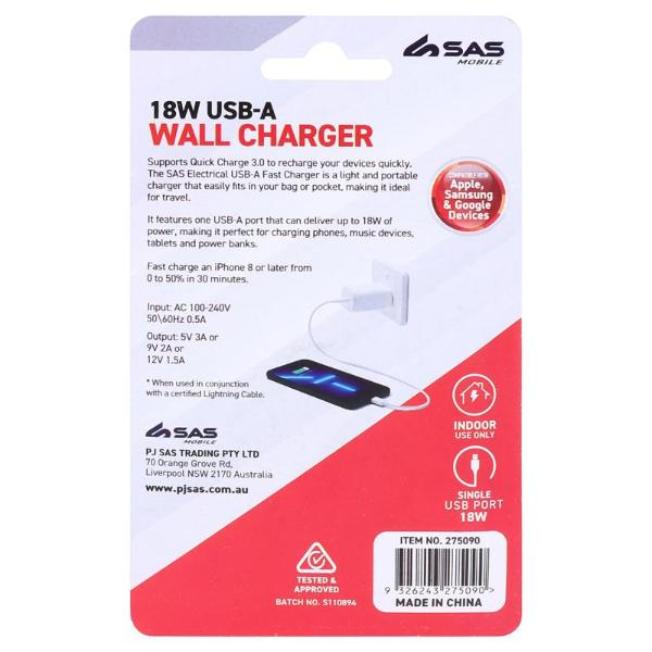 18W White 1 Port USB A Wall Charger - Image 3