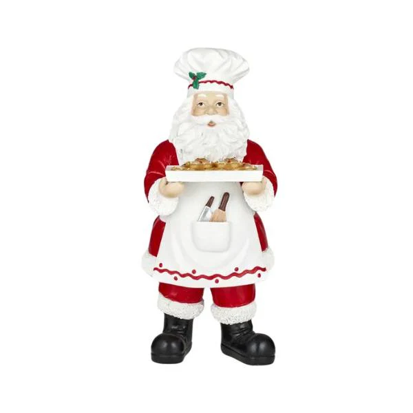 Red & White Polyresin Chef Santa - 13cm x 14cm x 30cm