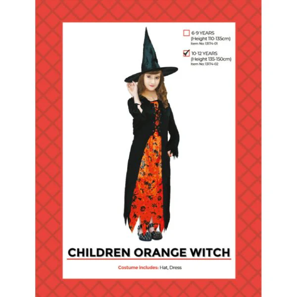 Children Orange Witch Costume (10-12 years) - Image 2