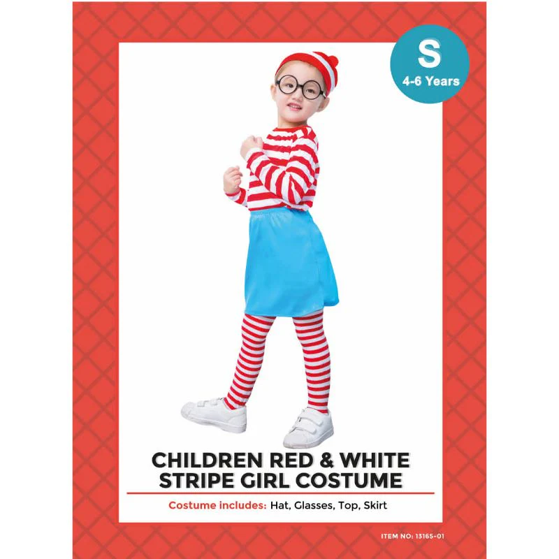 Girls Red & White Stripe Costume Set - Size 4-6 Years - Image 2