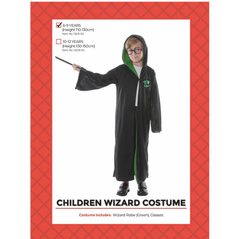 Boys Green Wizard Costume - Size 6-9 Years - Image 2