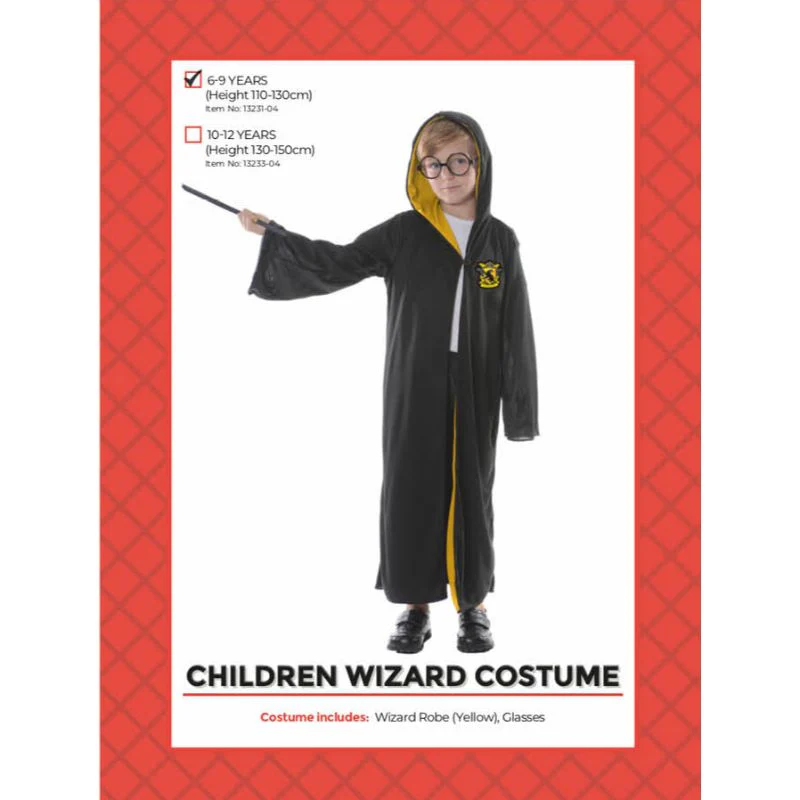 Boys Yellow Wizard Costume - Size 6-9 Years - Image 2