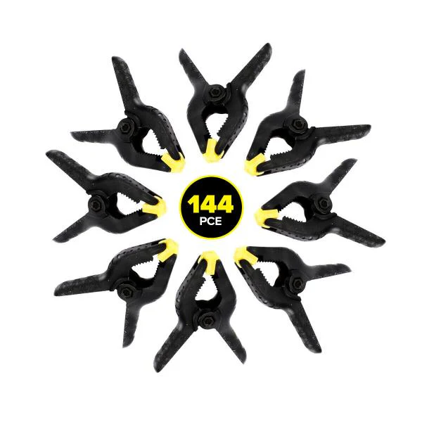 144 Pack Strong Grip Swivelling Jaws Handy Hardware Plastic Spring Clamps 9cm