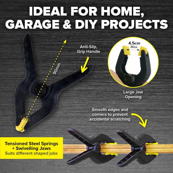 144 Pack Strong Grip Swivelling Jaws Handy Hardware Plastic Spring Clamps 9cm - Image 2